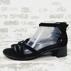 NEW Eileen Fisher Black Suede Leather Buckle Ankle Strap Block Heel Sandals M874